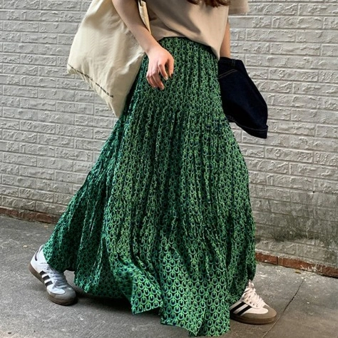 「花柄」ハイウエスト ボヘミアンスタイル ロング スカート