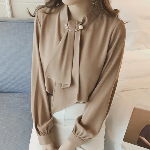 「4色展開」リボンカラー 通勤/OL  クローズドバック ぴったりしたサイズ感 シャツ