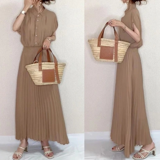 「5色展開」 ボタン 着痩せ効果 スタンドネック ギャザー マキシワンピース