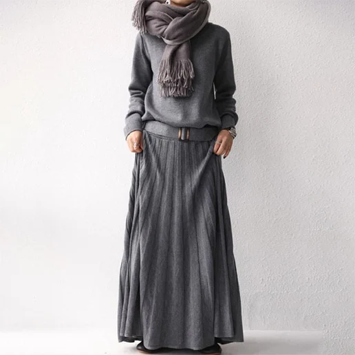 「ギャザー」Aライン ロング ラウンドネック 無地 エレガント マキシワンピース