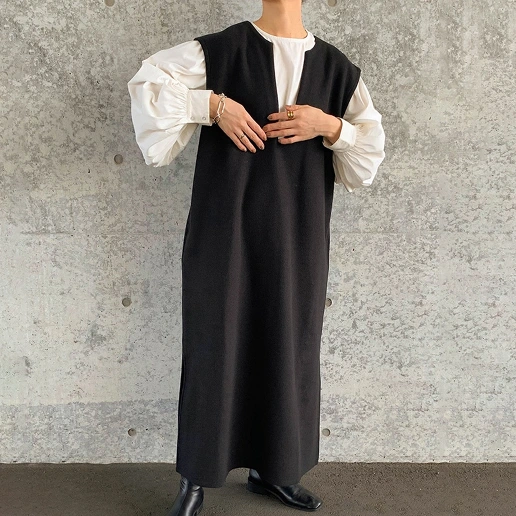 「体型をカバー」 Vネック ノースリーブ スリット ストレートスカート マキシワンピース