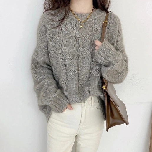 「ラウンドネック」無地 カジュアル 秋冬 プルオーバー 長袖 シンプル 伸縮性あり 自宅で洗える 型崩れしない ニットセーター