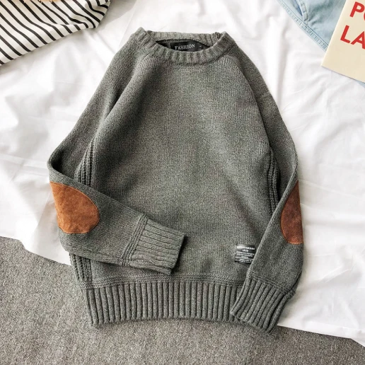 秋冬 ラウンドネック 切り替え ニットセーター