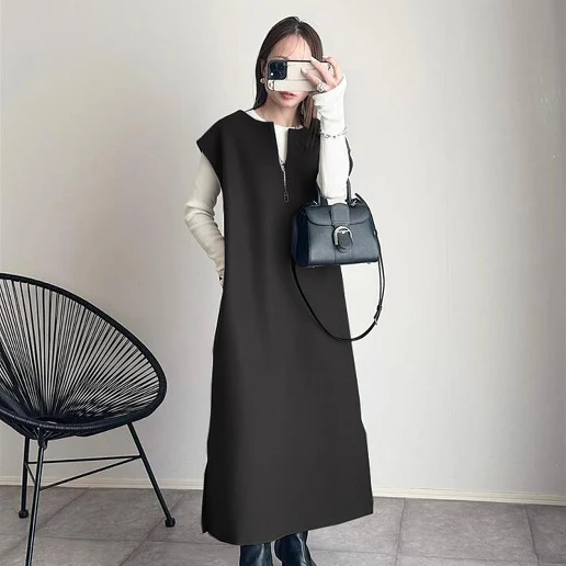 大きめのサイズ感 体型をカバー ノースリーブ 混紡 気分転換 フェミニン ミモレ丈・マキシワンピース