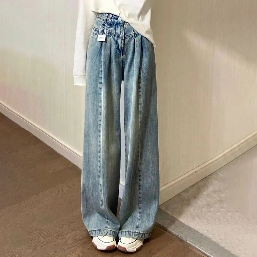 ハイウエスト 通勤 コーディネート自在 カジュアル きれいIライン 着痩せ効果 ポケット付き ギャザー ボタン デニム