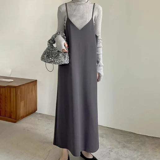 オフィス スリット ノースリーブ ファッション 通勤 女子会 着痩せ効果 きれいIライン キャミワンピース