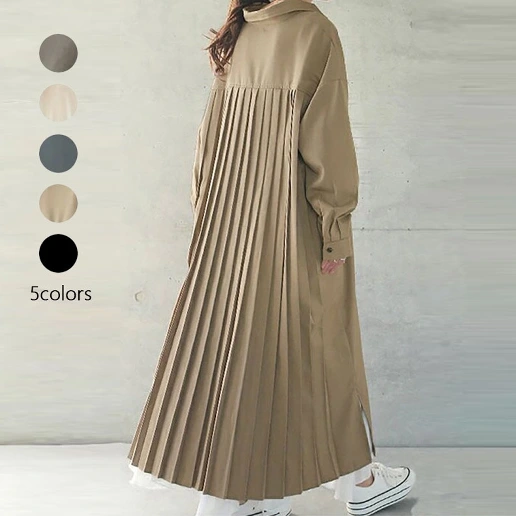 ボタン シングルブレスト 折り襟 長袖 シンプル ギャザー オーバーサイズ感 ストレート スリット シャツワンピース