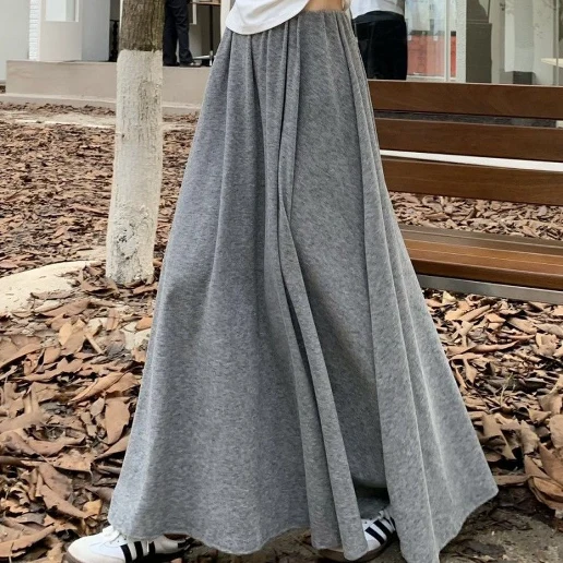 柔軟加工 ビックシルエット カジュアル 週末 ロング Aライン ハイウエスト 脚長効果 スカート