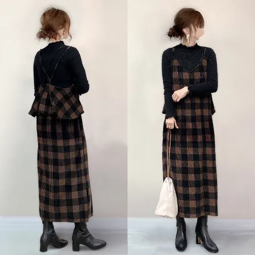 ノースリーブ ストレート デート 通勤 シンプル 切り替え きれいIライン チェック柄 人気高い キャミワンピース