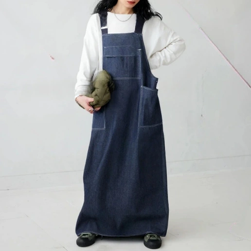 デニム 大きめのサイズ感 カジュアル 足首丈 オーバーサイズ感 切り替え ノースリーブ 通勤 アンプルライン キャミワンピース