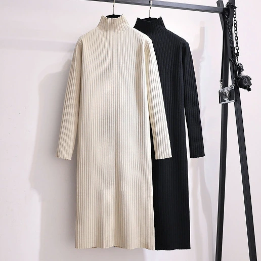 ハーフネック レトロ きれいめ系 ストレート 体型をカバー 無地 ナチュラル シンプル コーディネート自在 ニットワンピース