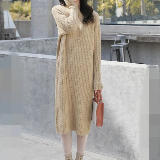 フェミニン コーディネート自在 エレガント プルオーバー 長袖 ハーフネック 無地 絶対流行 ニットワンピース