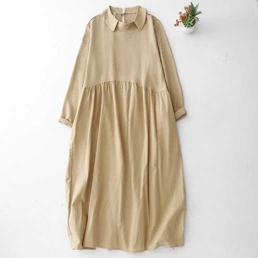 女性らしさ全開♡ 長袖 Aライン 無地 切り替え POLOネック カジュアル ワンピース シャツワンピース