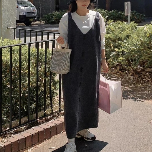 キレカジ モード 足首丈 着痩せ効果 コーディネート自在 ノースリーブ シンプル 防寒 ナチュラル レトロ キャミワンピース