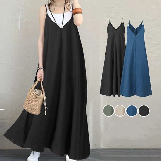大人可愛い 切り替え ノースリーブ Aライン 無地 キャミソール シンプル ワンピース