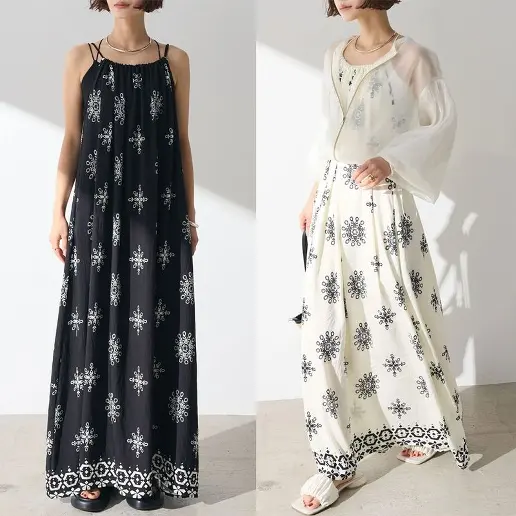 好評発売中 Aライン プリント ラウンドネック 花模様 ノースリーブ キャミワンピース