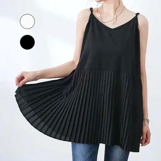 切り替え 無地 ノースリーブ ギャザー シンプル 快適で通気性抜群 上品なシルエット Basic日常簡約 タンクトップ