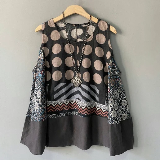 好評発売中 切り替え プリント ノースリーブ ランダムティアード ドット柄 シンプル タンクトップ/キャミソール