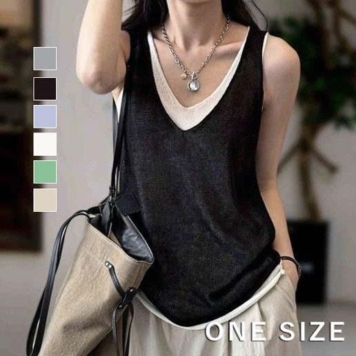 人気を獲得♡ プルオーバー Vネック 無地 ノースリーブ レイヤード / 重ね着風 シンプル タンクトップ