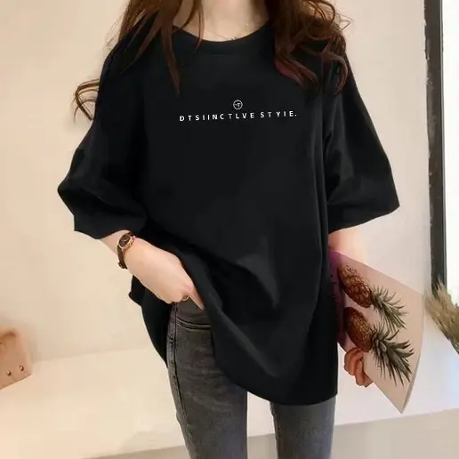 『今売れてます!』 ラウンドネック アルファベット プリント 半袖 体型をカバー Tシャツ・カットソー