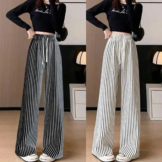 見逃し厳禁 ストライプ柄 ハイウエスト ロング丈 ファッション カジュアルパンツ