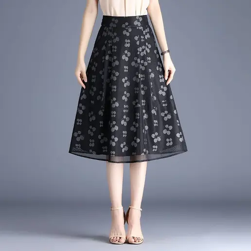 絶対欲しい カジュアル メッシュ 花柄 ドット柄 ハイウエスト スカート