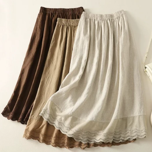 新作登場 ハイウエスト 切り替え レース 着痩せ効果 無地 ファッション スカート