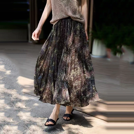 着回し自在！ ギャザー プリント プリーツ Aライン 足首丈 シンプル スカート