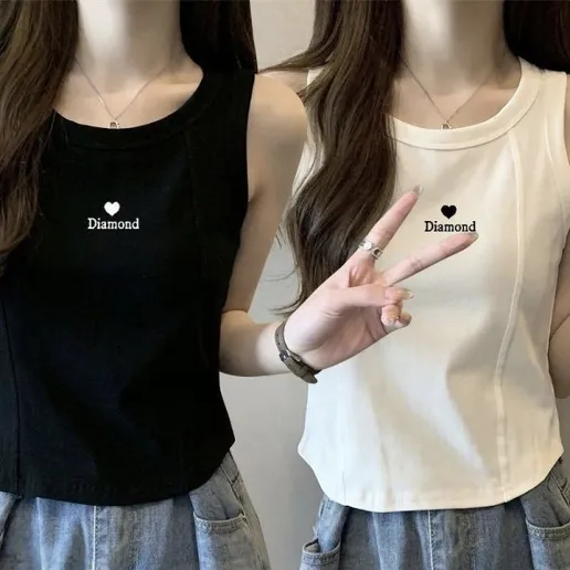 今季大注目 アルファベット ノースリーブ ラウンドネック 着痩せ効果 プリント カジュアル タンクトップ