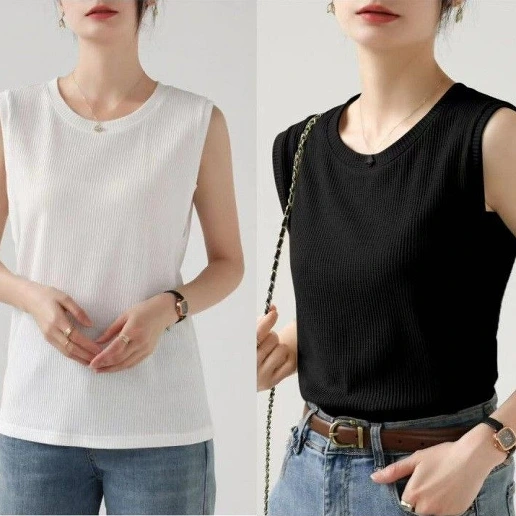 新品殺到 ノースリーブ 無地 プルオーバー ニット ラウンドネック カジュアル タンクトップ