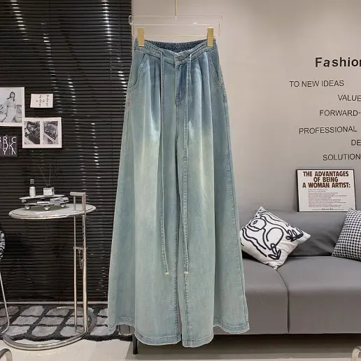 ins超人気 無地 ポケット付き ロング丈 平日 ベルト付き カジュアル デニム