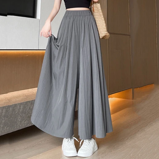 好感度UP 脚長効果 通気性良い 無地 着痩せ効果 ロング丈 カジュアル ガウチョパンツ