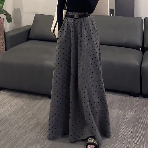 新商品をピックアップ！ ドット柄 レギュラーウエスト ロング Aライン エレガント スカート
