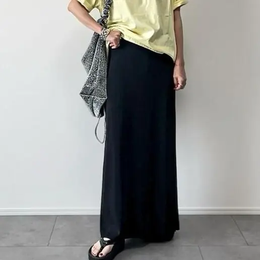 トレンドを先取り♪ スリット 無地 ストレート ハイウエスト 足首丈 スカート