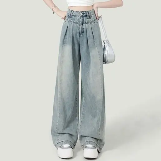 早い者勝ちです! ロング丈 無地 ハイウエスト ストリート系 デニム