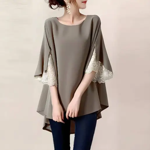 No.1 人気商品 切り替え 五分袖 無地 フレア袖 配色 カジュアル シャツ