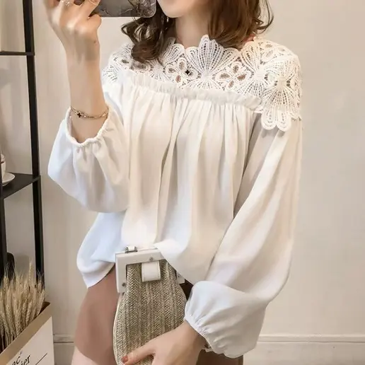 人気を獲得♡ 長袖 レース プルオーバー 無地 ラウンドネック シンプル Tシャツ