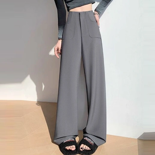 着回しのコツ 無地 ポケット付き ハイウエスト ロング丈 ファッション カジュアルパンツ