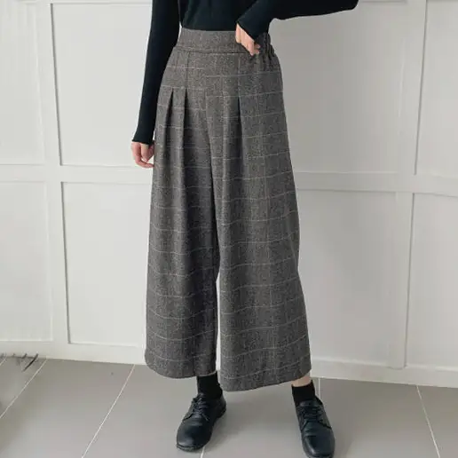 新発売！ アンクル丈（9分丈） ハイウエスト 無地 チェック柄 カジュアルパンツ
