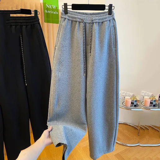 「大人のお洒落をキャッチ!」ロング丈 無地 レギュラーウエスト ポケット付き スポーツ カジュアルパンツ