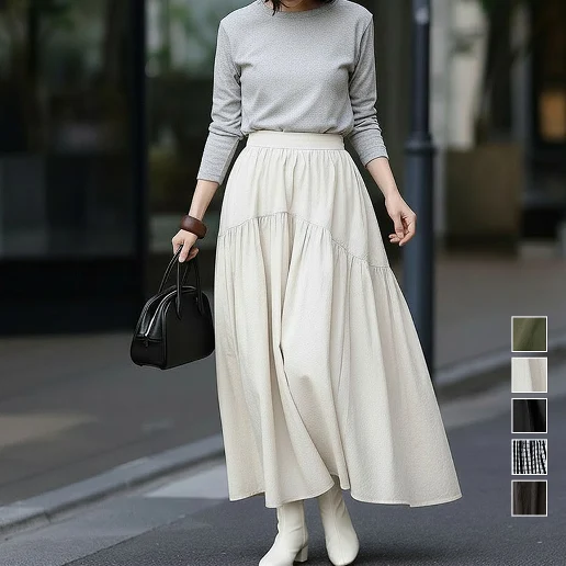 「今 着たい」 ギャザー チェック柄 Aライン 無地 骨格ナチュラル シンプル スカート