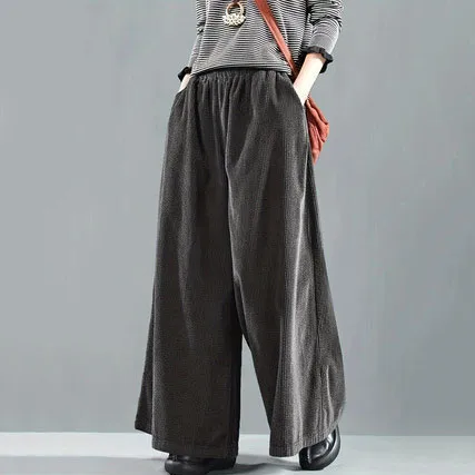 女性に大人気 ロング丈 コーディネート自在 レギュラーウエスト 無地 コーデュロイ カジュアル ガウチョパンツ