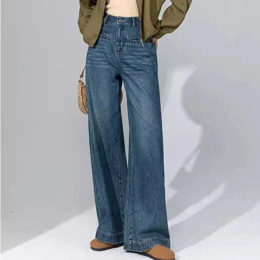 新品殺到 ロング丈 休日/外出 無地 ビックシルエット ハイウエスト レトロ ジーンズ デニム