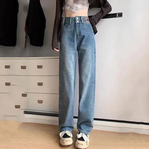 「早い者勝ちです!」無地 ビックシルエット ロング丈 きれいIライン カジュアル ジーンズ デニム