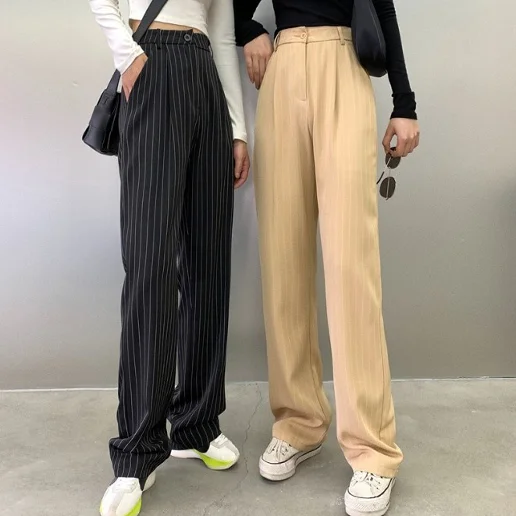 「ストライプ柄」ロング丈 シンプル ファッション ボタン 早い者勝ち 個性的なデザイン 上品なシルエット カジュアルパンツ