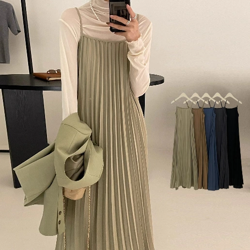 「今 着たい」 ストレート ノースリーブ 無地 キャミソール ギャザー エレガント キャミワンピース