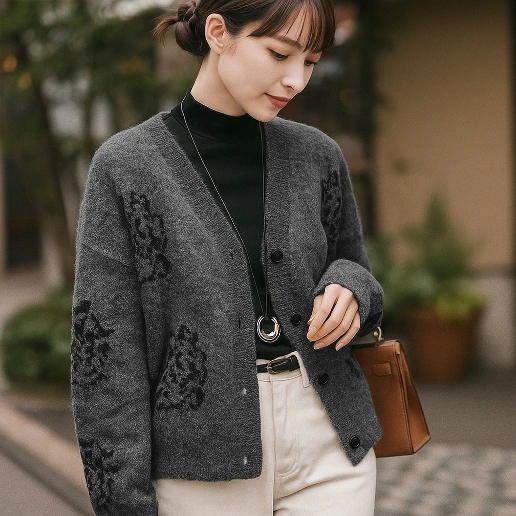 毎日参考になる！ 長袖 スパンコール Vネック 花模様 プリント ファッション ニットセーター