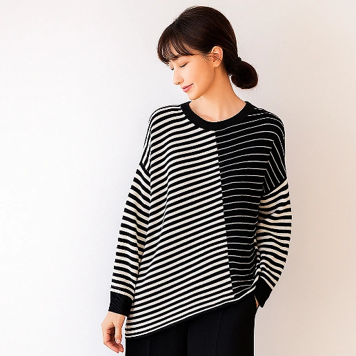 一番安い新作 切り替え ボーダー 配色 長袖 ランダムティアード キレカジ Tシャツ