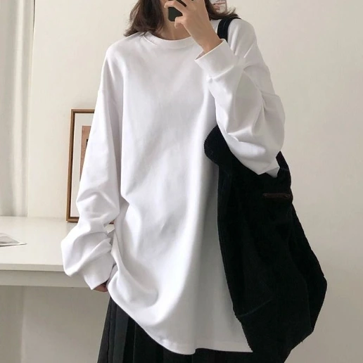 好印象MAX♡ ラウンドネック 無地 プルオーバー 中長 長袖 カジュアル Tシャツ