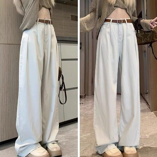 「新作入荷」無地 ロング丈 デニム ハイウエスト レトロ 柔軟加工 耐久性 カジュアルパンツ